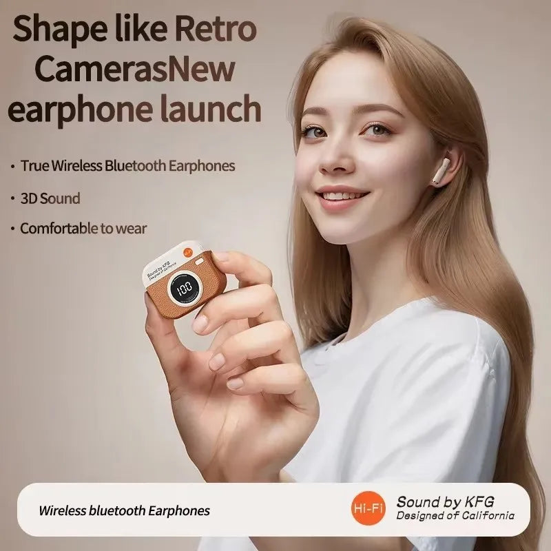 Bluetooth Earphones Camera Style Wireless Headset In-Ear Sports Running Headphones with Microphone Hands-Free Control Oasis Select