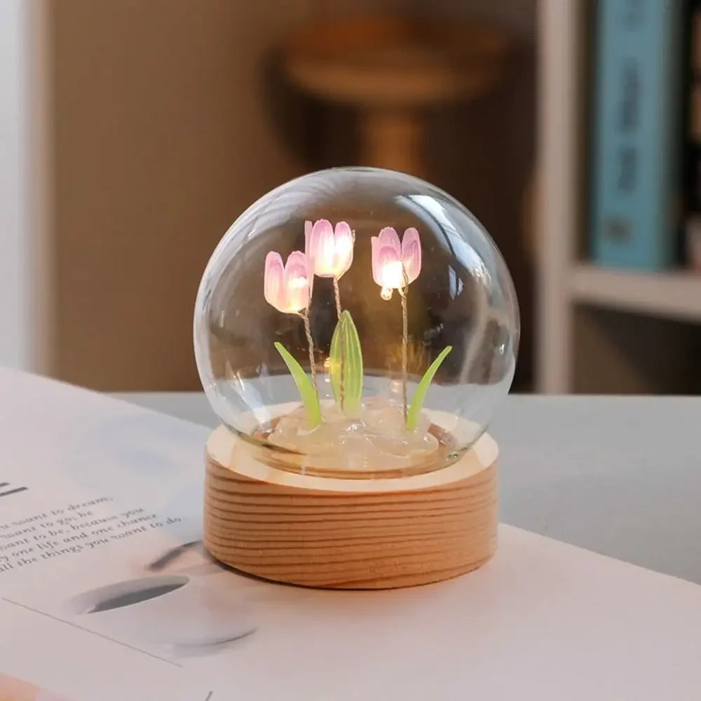 Cute Bedroom Room Decor Floral Lamp Tulip Night Light Valentines Day Gift Lampara Tulipanes Girlfriend DIY Material Handmade Oasis Select Purple-3 Flowers
