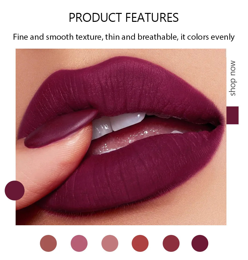 Handaiyan 6-Shade Matte Velvet Lip Liner – Waterproof & Long-Last