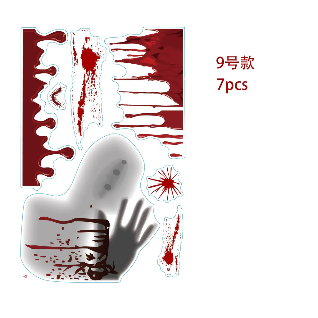 New Halloween Decoration Horror Bloodstain Wall Sticker Handprint Blood Skull Window Sticker Halloween Party Sticke Decor Oasis Select 9