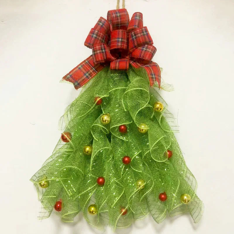 Christmas Tree Wreath Simulation Christmas Wreath Door Decoration Door Hanging Home Holiday Garden Decoration Props Oasis Select Plaid bow - Glow 50 40cm
