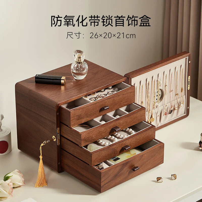 2024 New Large-capacity Wooden Jewelry Box Storage Cabinet New Chinese High-end Gold Jewelry Storage Box Oasis Select D