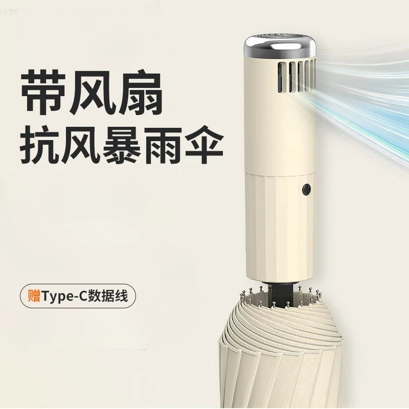 Come with fan umbrella ten bones automatic folding sunblock shade double cooling rain and sunshine fan umbrella Oasis Select