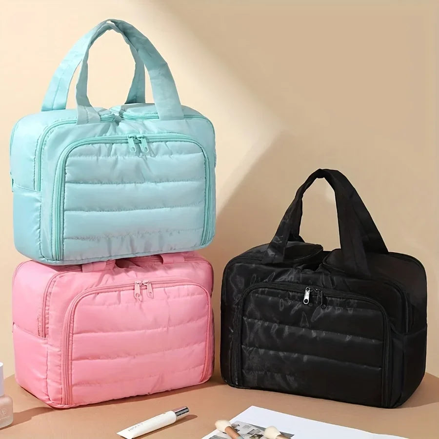 Large Capacity Quilted Makeup Bag-Portable Multi Functional Storage Bag,Layered Design, Durable Nylon,Ideal for Christmas Gifts Oasis Select