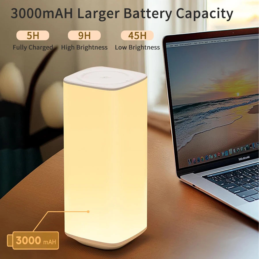 USB Rechargeable Touch Table Lamp RGB Color Changing Night Light with Remote Control Bedside Table Lamp for Bedroom Living Room Oasis Select