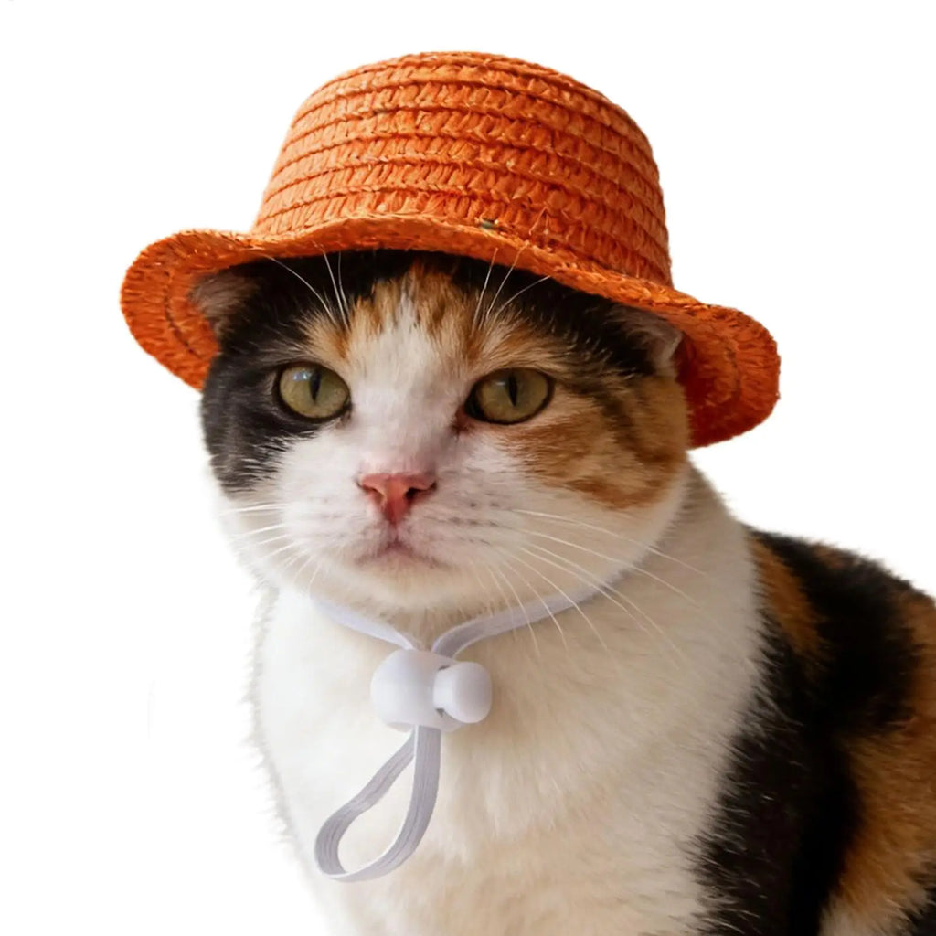 Mini Pet Dogs Straw Hat Lightweight Straw Breathable Cat Sun Hat Beach Straw Caps Hats Dogs Hawaii Style Hat Pet Supplies