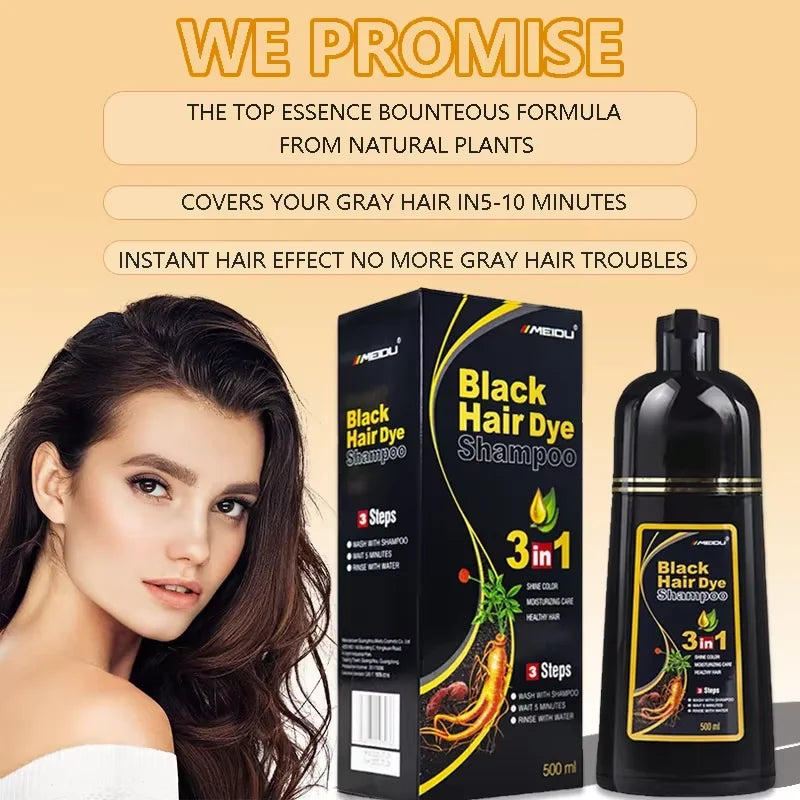 Meidu 3-in-1 Herbal Hair Dye Shampoo 500ml – Men & Women Hair Dye Shampoo Oasis Select