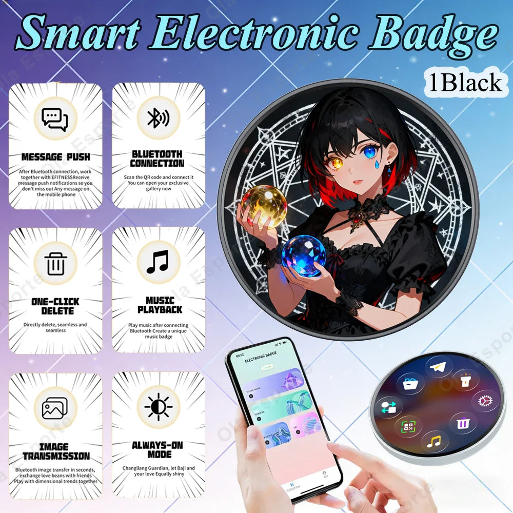 Anime Electronic Badge – Smart Screen Brooch for Fans & Events