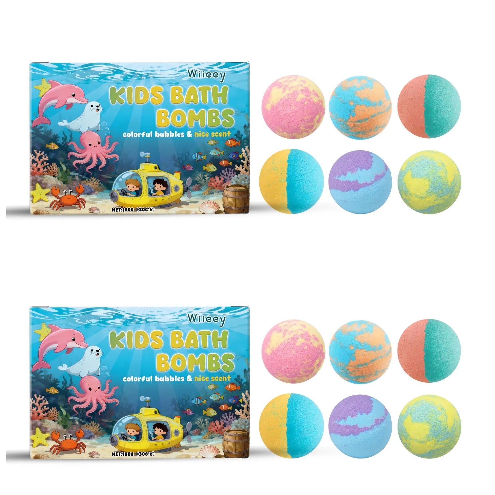 Kids Colorful Bubble Bath Balls Set 6Pcs Boxed Moisturizing Skin Care Relaxing Shower Time For Kid Natural Fizzy Spa Bath Balls Oasis Select 6pcs x2 boxed