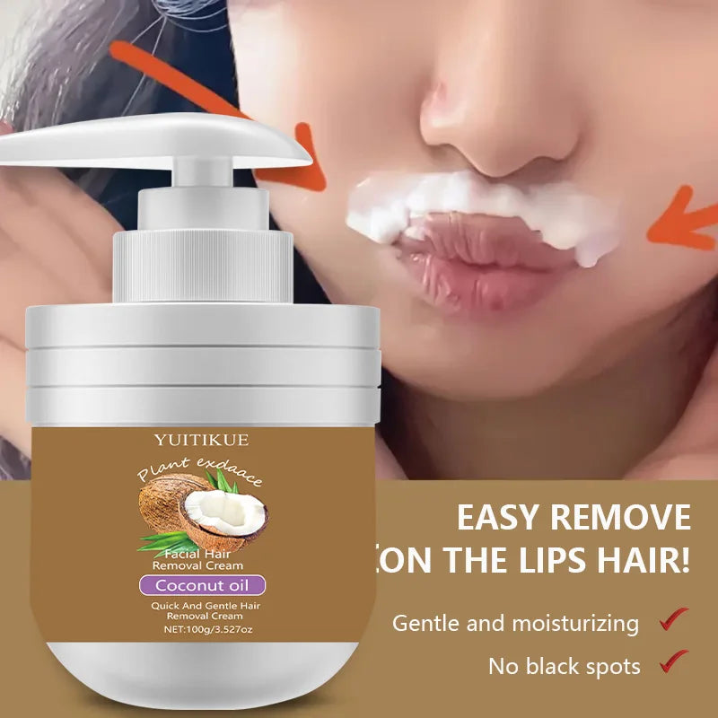 Facial Hair Removal Cream 100g - Quick & Gentle with Coconut Oil, for Lip Hair, Smooth Non-Sticky, Leaves No Black Spots Oasis Select
