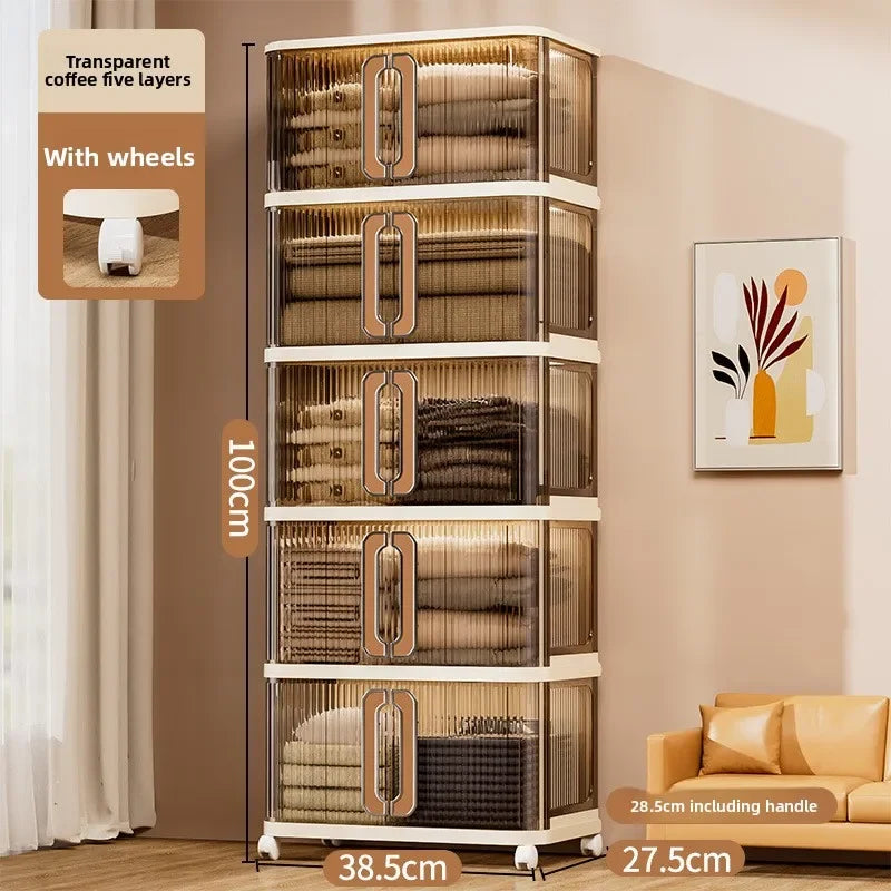 Household folding storage cabinet large capacity double door bedroom clothes toy locker free installation storage box Oasis Select