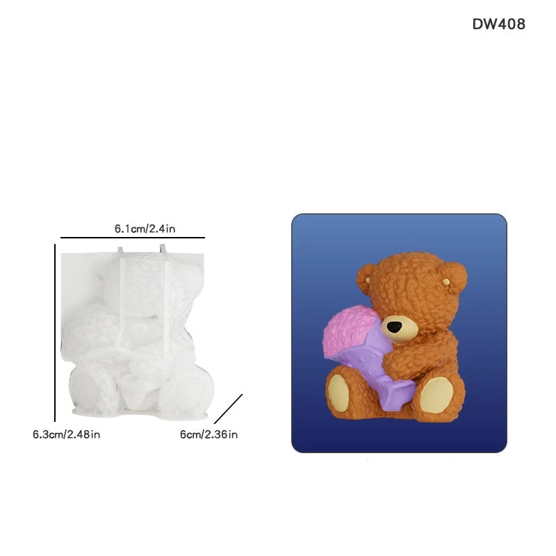 3D Bear Silicone Mold Heart Bouquet Shape Candle Soap Resin Plaster Chocolate Mold for DIY Craft Home Decor Gift Oasis Select DW408