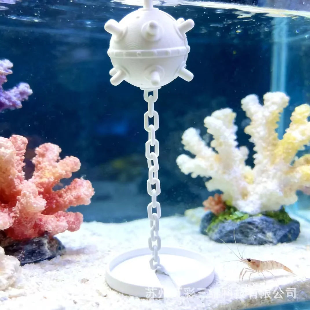 Cool Mine Aquarium Ornaments 3D Printing Underwater Mine Decor with Chain Fish Tank Decor Navigation Themed Aquarium Decorations Oasis Select naval mine white