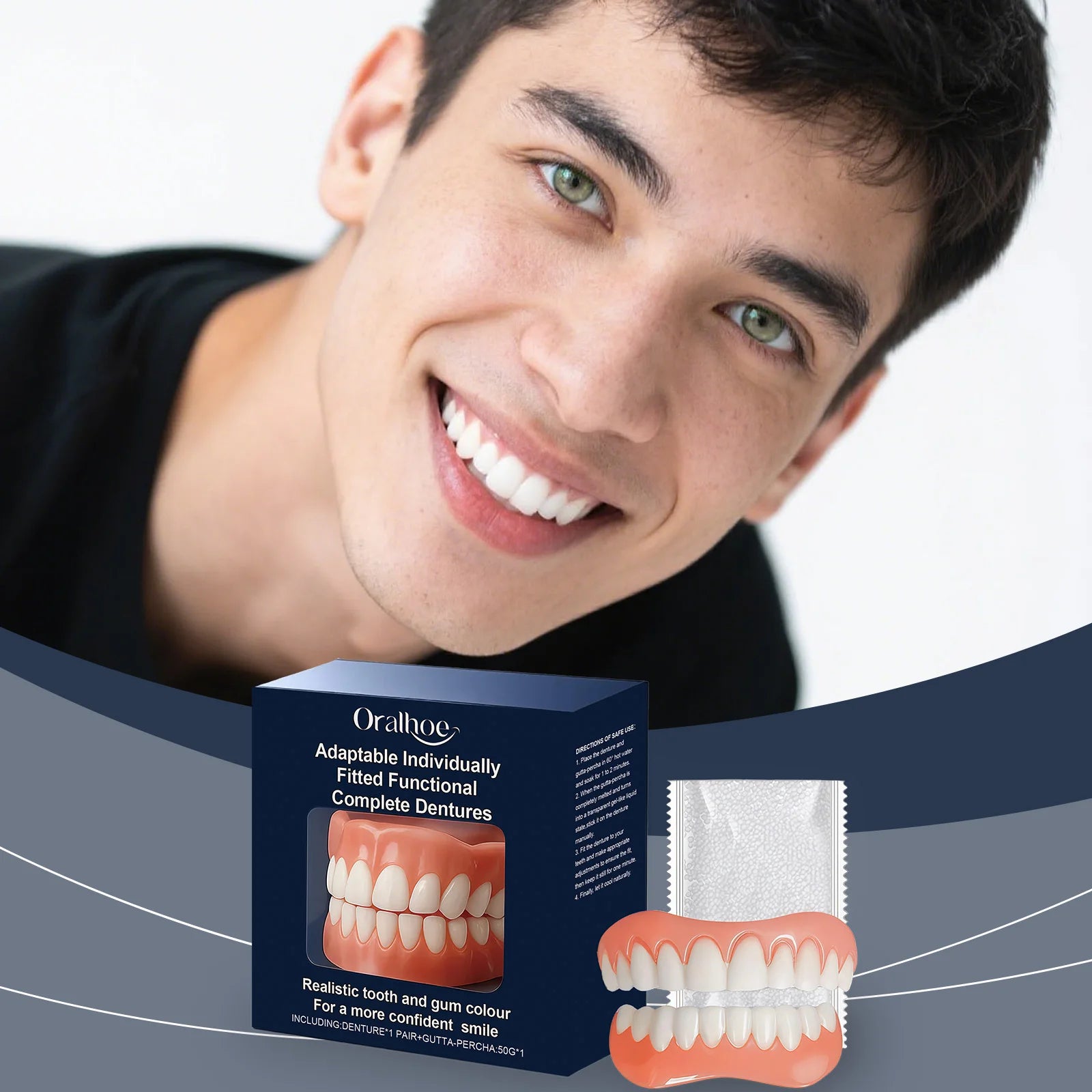 Denture Silicone Kit Temporary Orthodontic Teeth Upper Lower Fake Tooth Oral Hygiene Care Whitening Denture Simulation Braces Oasis Select