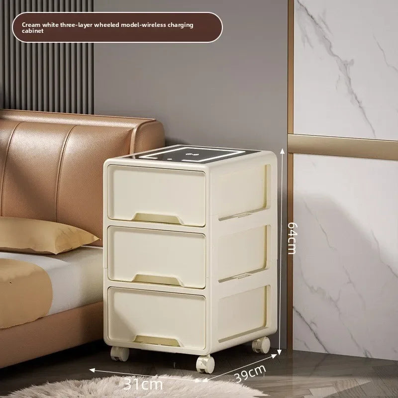 Drawer Snack Storage Cabinet Home Bedroom Living Room With Wireless Charging Multi-layer Locker Free Installation Bedside Table Oasis Select