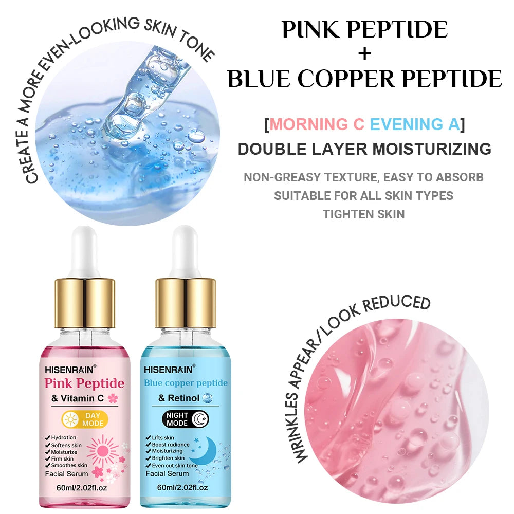 HISENRAIN Premium Pink & Blue Copper Peptide Serum - Anti-Aging, Skin Repair & Hydrating Facial Essence for Youthful Glow. Oasis Select
