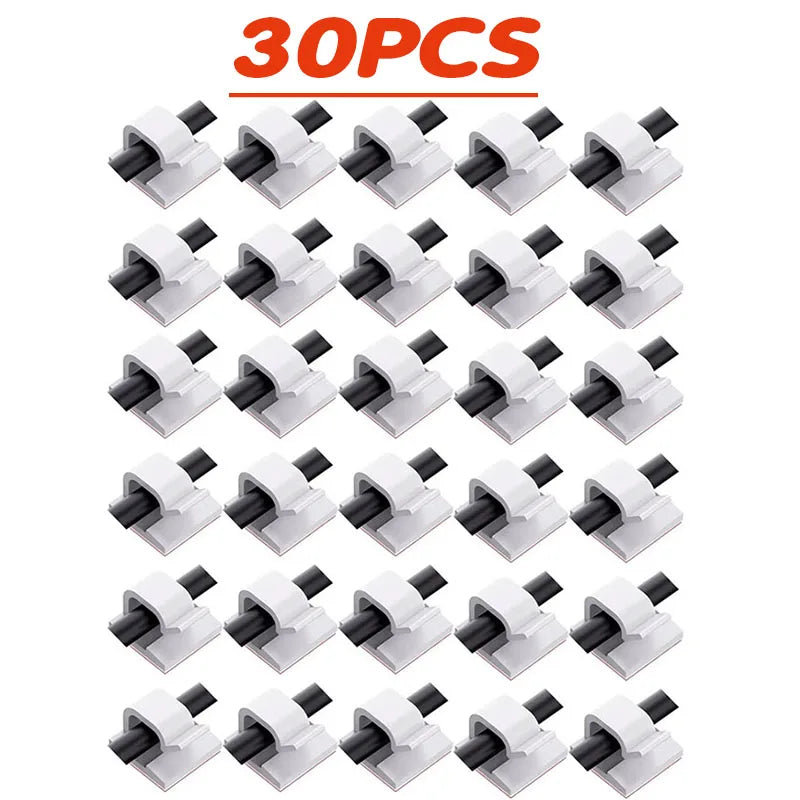 10/20/40pcs Cable Organizer Clips Cable Management Wire Manager Cord Holder Charging Data Line Bobbin Winder Wall Mounted Hook Oasis Select 30pcs-White