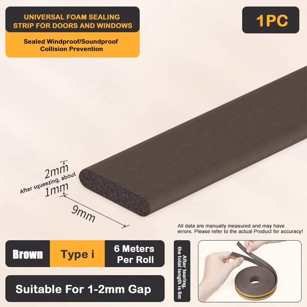 Self Adhesive Weather Stripping Door Seal Strip EPDM Soundproof Weather Stripping Windproof 6Meters Weatherstrip for Window Oasis Select Brown - I Type