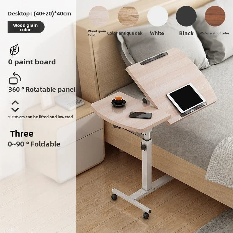 Multi-functional Household Goods Bed Desk Bedroom Mobile Table Foldable Rotating Lifting Bedside Table Oasis Select Wood grain color B