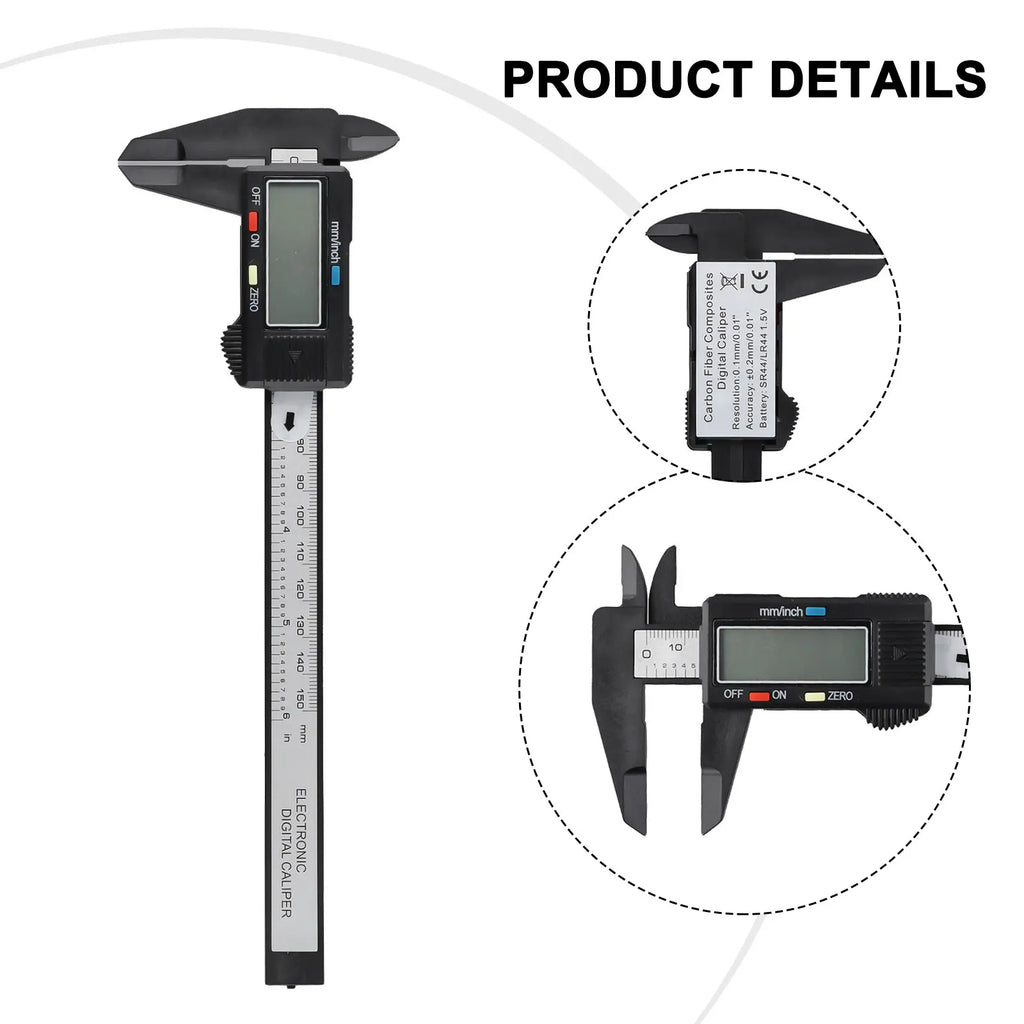 Digital Caliper 150mm Carbon Fiber – Inch & MM Vernier Tool Digital Measuring Caliper Oasis Select