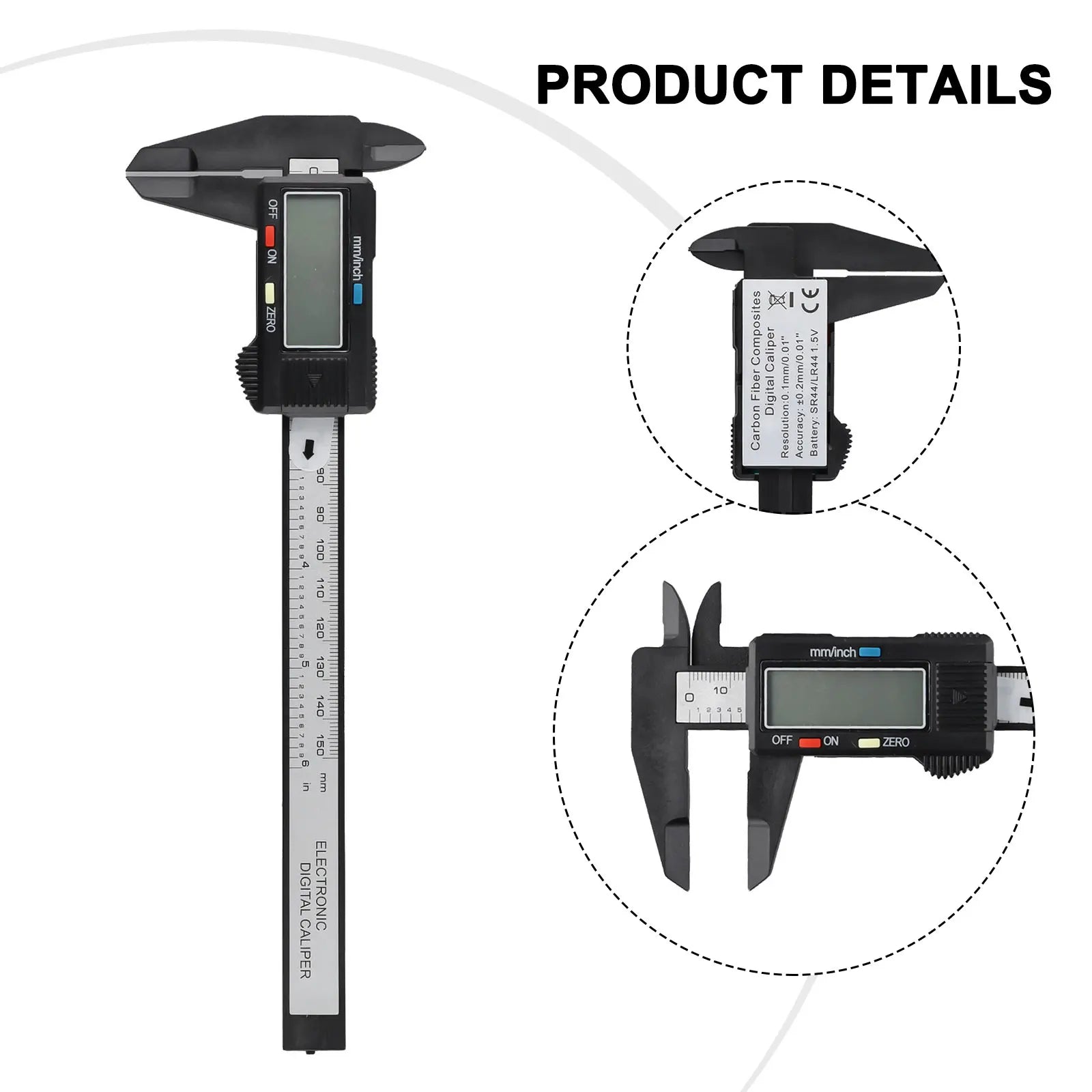 Digital Caliper 150mm Carbon Fiber – Inch & MM Vernier Tool Digital Measuring Caliper Oasis Select