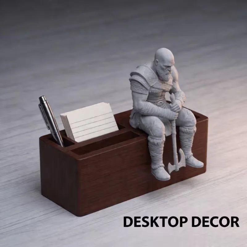 Nordic Warrior Sitting Figurine 3D Printed Muscular Bearded Statue Melancholic Style Sculpture Gothic Art Decor for Home Desktop Oasis Select