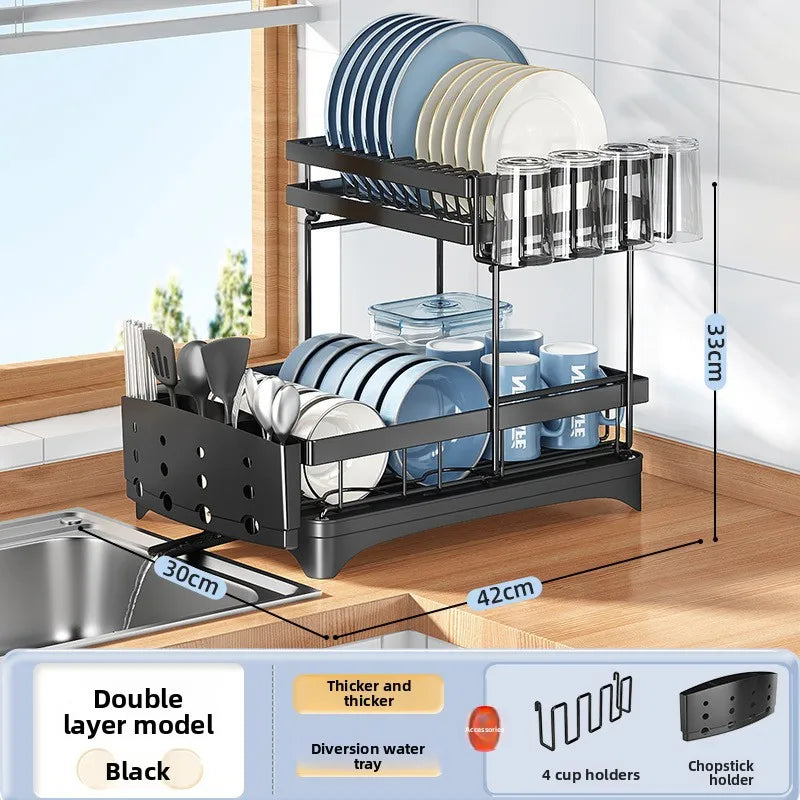 Kitchen Bowl Rack Drain Rack Tableware Plate Storage Shelf Household Multifunctional Countertop Cupboard Oasis Select Black 3 cups