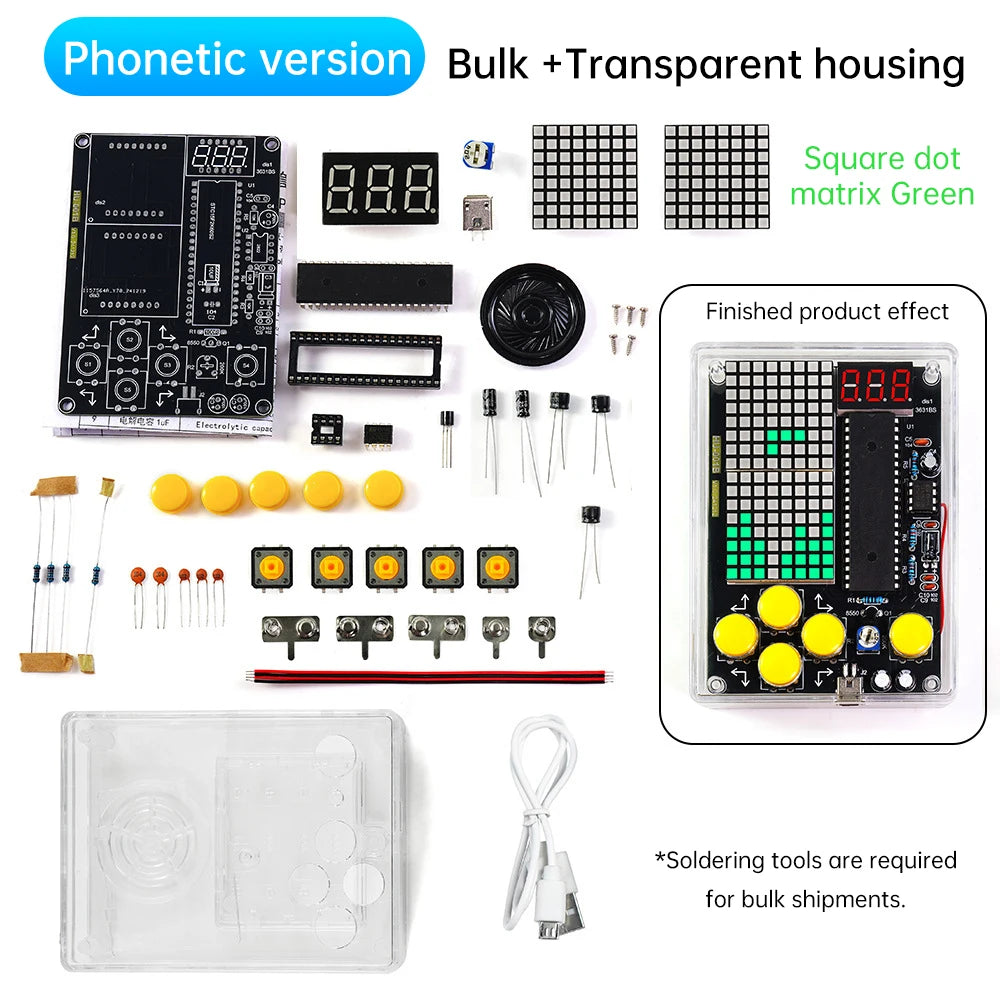 Upgraded DIY Game Kit Retro Classic Electronic Soldering Welding Tranning Set with Purple Blue Acrylic Case Mini Game Console Oasis Select Green Light 2