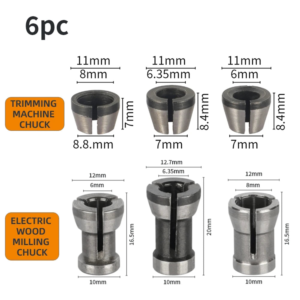 6/8pcs 6mm 6.35mm 8mm Milling Cutter Collet Adapter Collet Chuck For Engraving Trimming Machine Electric Router Accessories Oasis Select 6PCS