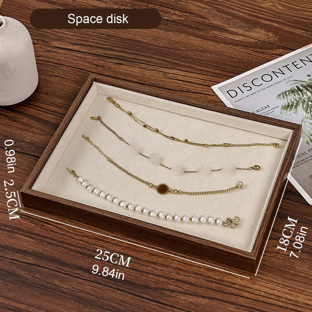 1pc Walnut Wood Grain Jewelry Box, Storage Tray for Rings, Necklaces, Earrings, Store Counter Display Tray Oasis Select No grid