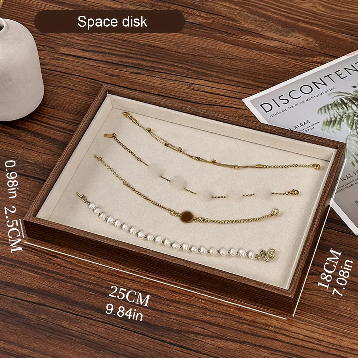 1pc Walnut Wood Grain Jewelry Box, Storage Tray for Rings, Necklaces, Earrings, Store Counter Display Tray Oasis Select No grid