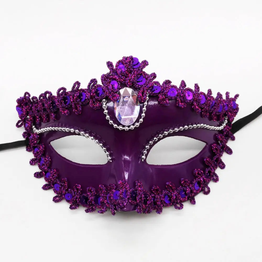 Dance Party Diamond Venetian Mask Feather Flower Wedding Carnival Performance Costume Sexy Lady Mask Masquerade Christmas Oasis Select Purple1