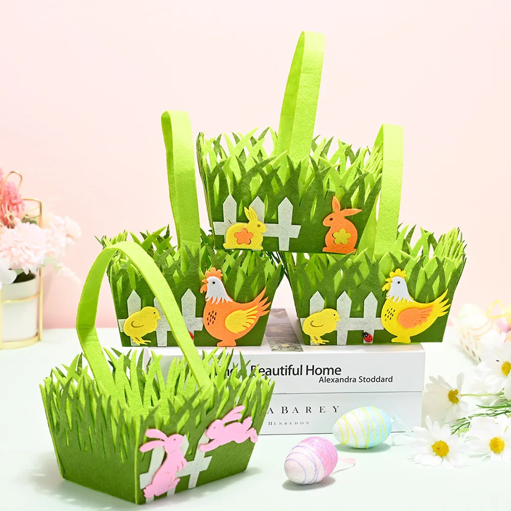 Easter Egg Basket Square Handheld Gift Packaging Bag Felt Kids Cookie Candy Bags Easter Party Birthday Party Favors Gift Decor Oasis Select