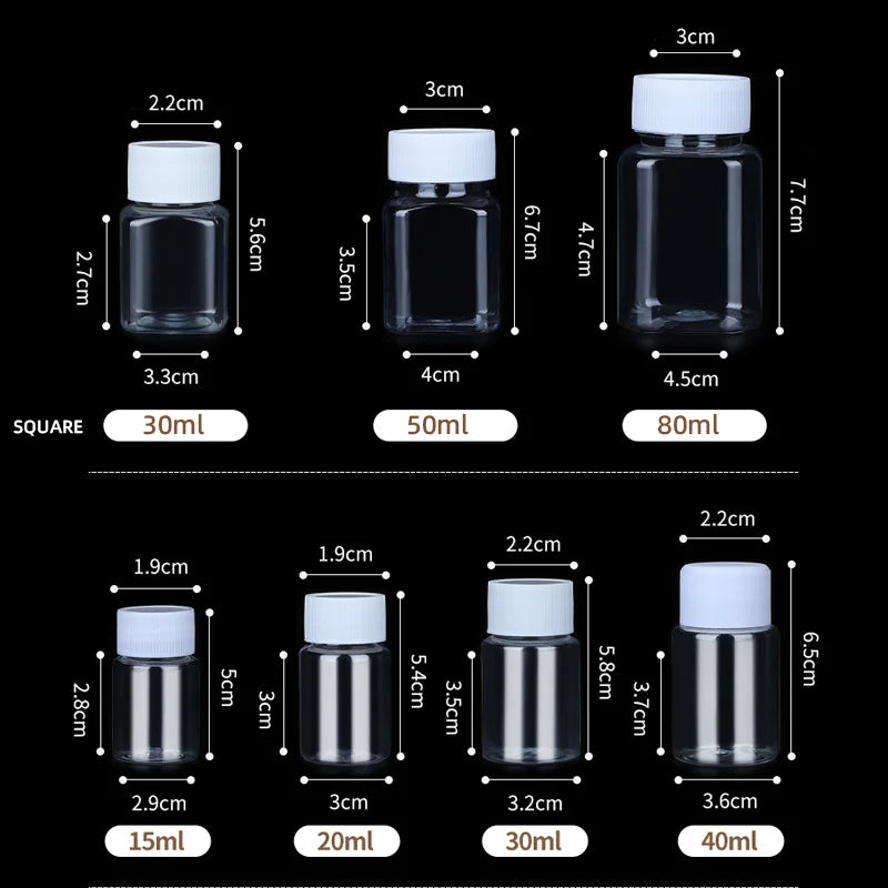 15ml/20ml/30ml/100ml Plastic PET Clear Empty Seal Bottles Solid Powder Medicine Pill Vial Container Reagent Packing Bottle Oasis Select