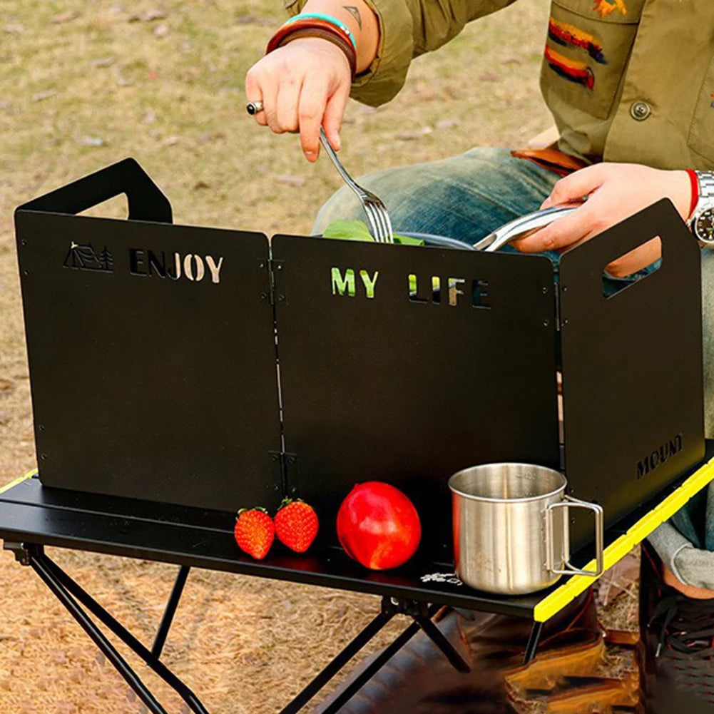 Folding Gas Stove Windshield Stainless Steel Four-fold Cassette Windproof Shield Camping BBQ Burner Windscreen Oasis Select