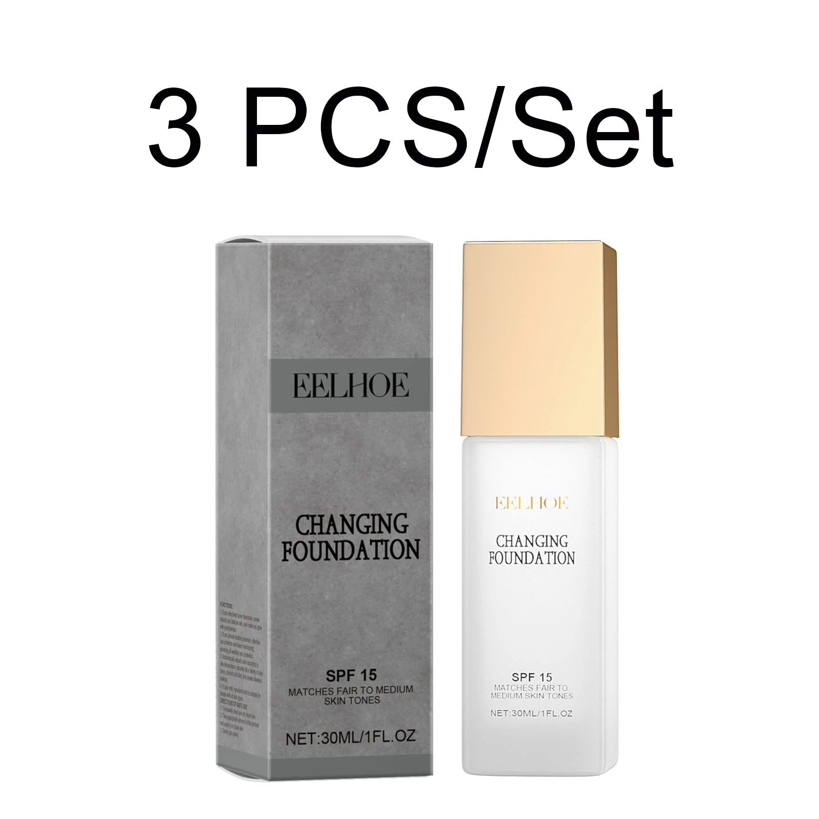 Changing Foundation SPF 15 Sunscreen Full Coverage Waterproof Brightening Oil Control Concealer Mature Skin Foundation 30ml Oasis Select 3 PCS