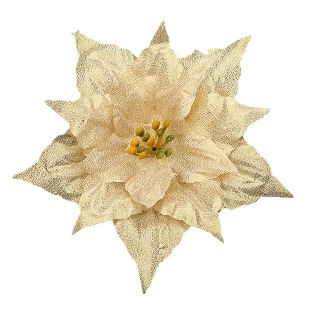 Antique Brass Used For Christmas Trees Hanging Flowers Tree Decoration Glitter Poinsettia Eye Catching Addition Oasis Select Shallow gold China Mainland