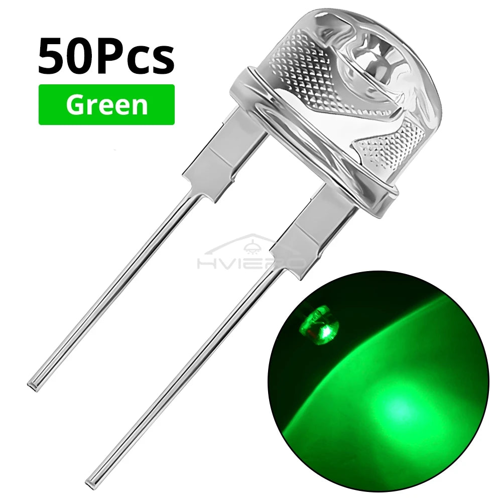 50Pcs 8mm Straw Hat LED Diode Beads – 6 Colors | DIY Lighting