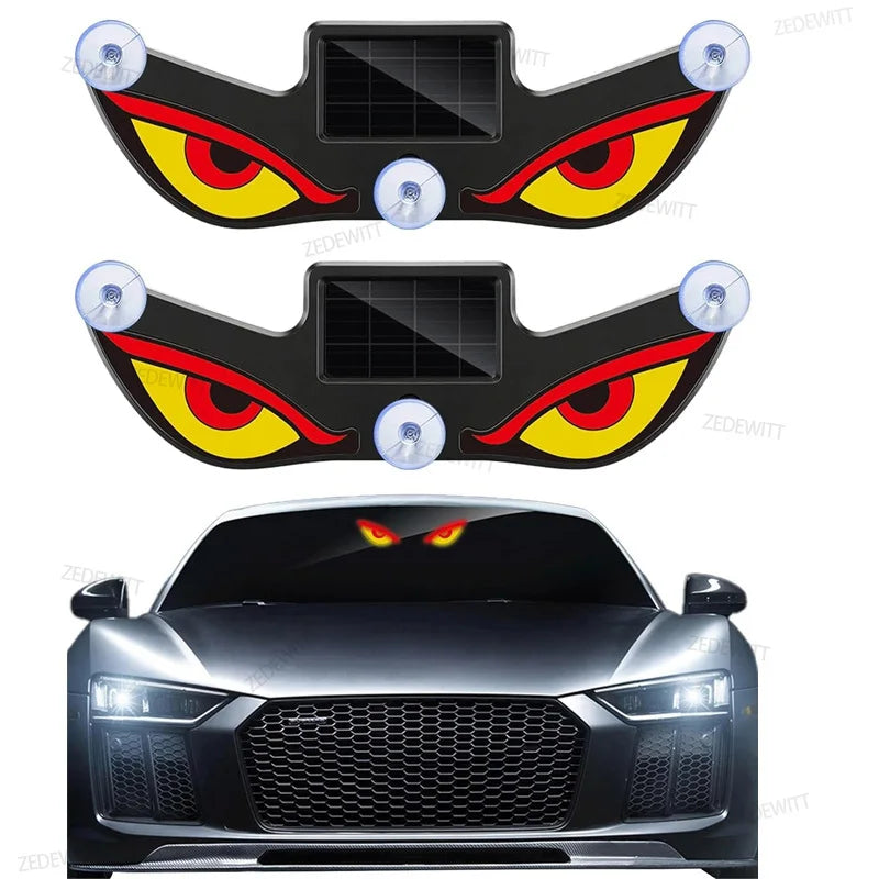 Solar Powered Neon LED Car Ambient Lamp Durable Wireless Cool Devil Eye Suction Cup USB Rechargeable Breathing Decoration Light Oasis Select Y4 2PCS