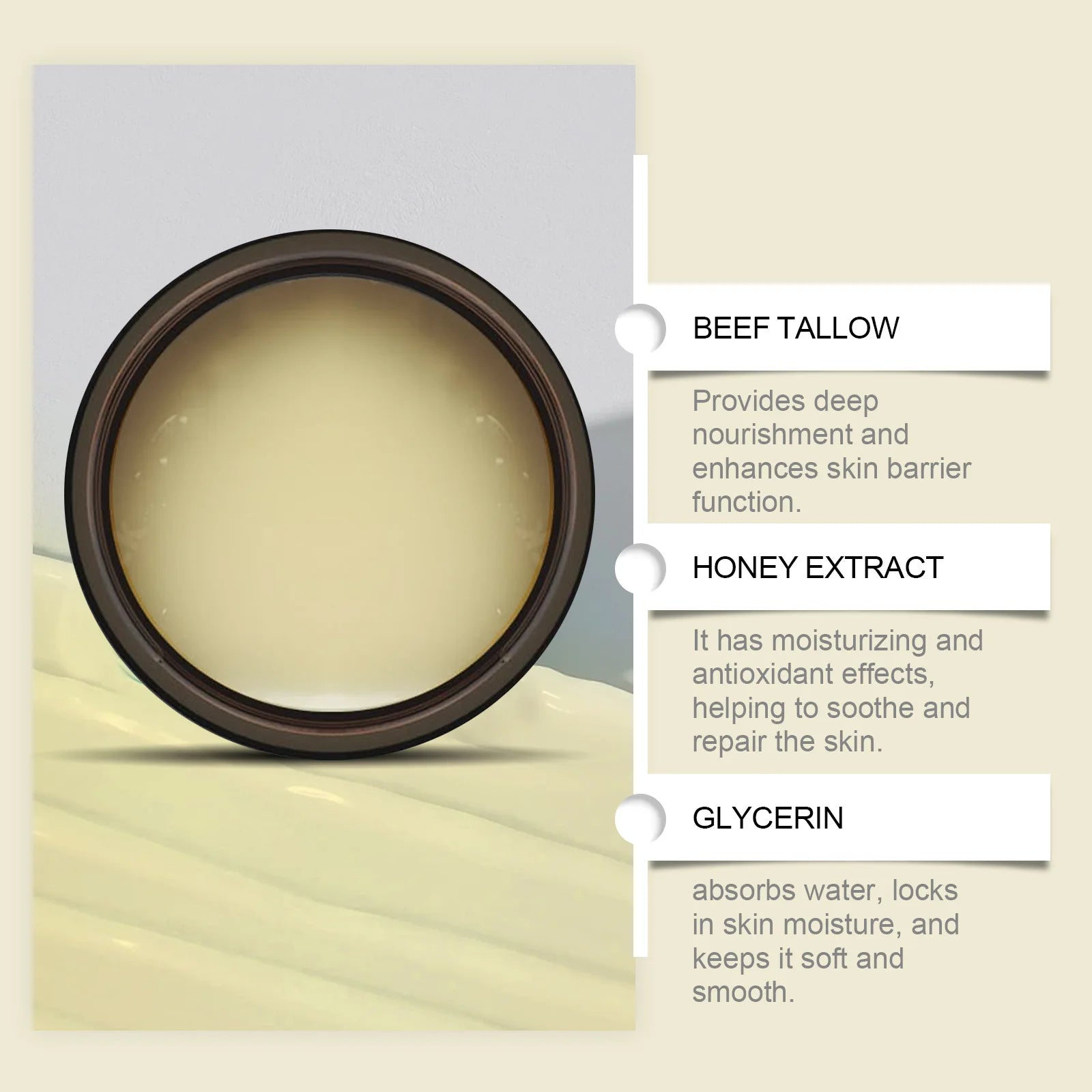 Tallow Honey Facial Moisturizer Cream Nourishing Damaged Soothing Dryness Deep Hydration for Valentines Gift Face Skin Care Balm Oasis Select