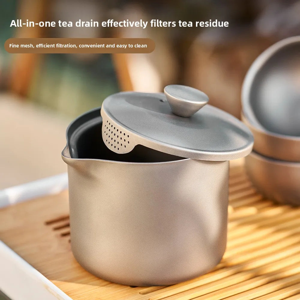 Pure Titanium Tea Set Heat-resistant Double-layer Anti Scald Outdoor Camping Portable Tea Maker Travel Tea Set Oasis Select