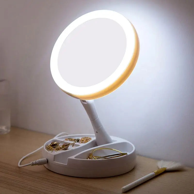 LED Makeup Mirror 10X Magnifying Foldable Travel Mirror Lights Lighted Makeup Mirror Oasis Select