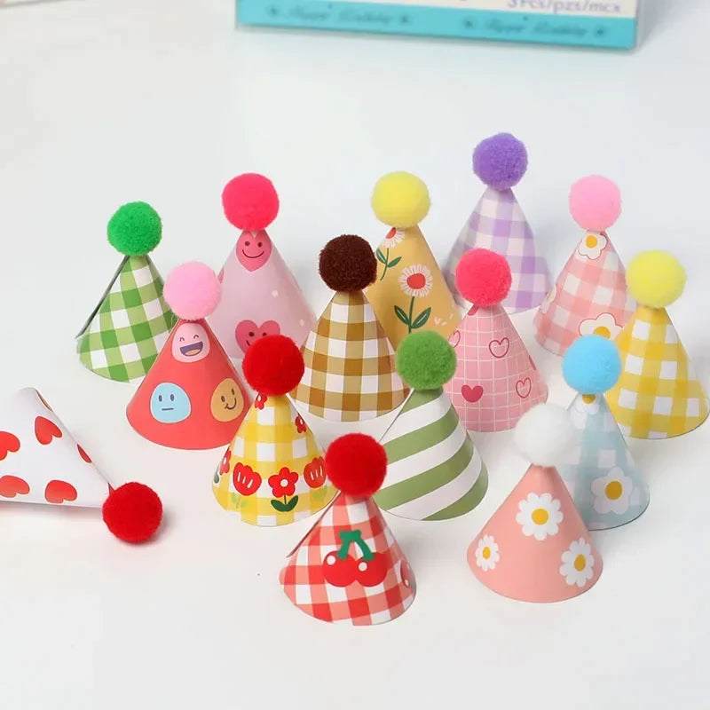 15Pcs/SET Mini Birthday Hat Cake Toppers DIY Cake Decoration Kids Birthday Cake Top Flages Baby Shower Cupcake Toppers Oasis Select GSM