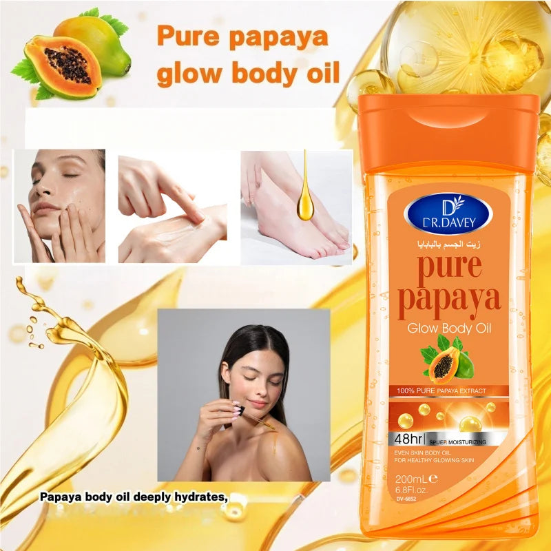 DR.DAVEY Papaya Glow Body Oil 2×200ml | Moisturizing Skin Oil