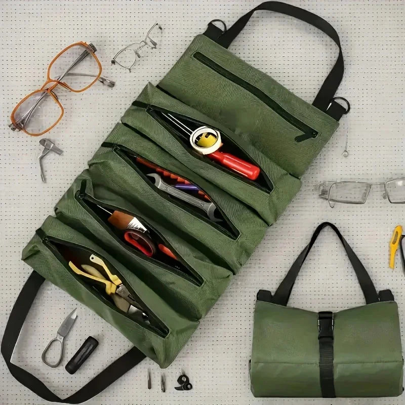 Tool Roll,Multi-Purpose Roll Up Tool Bag,Wrench Roll,Canvas Tool Organizer Bucket,Car First Aid Kit Wrap Roll Storage Case Oasis Select