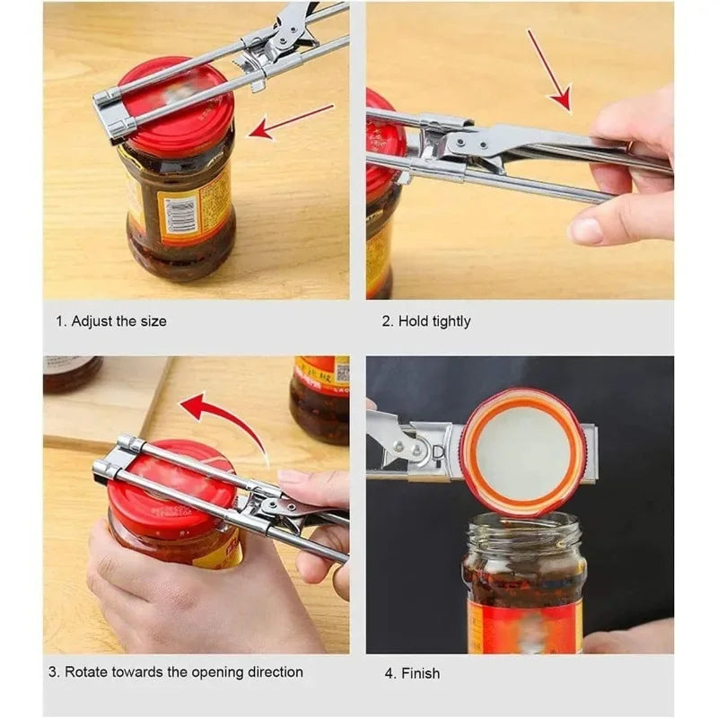 Adjustable Multi-Function Bottle Opener Stainless Steel Lids Off Jar Opener Labor-Saving Screw Can Opener For Kitchen Tools Oasis Select