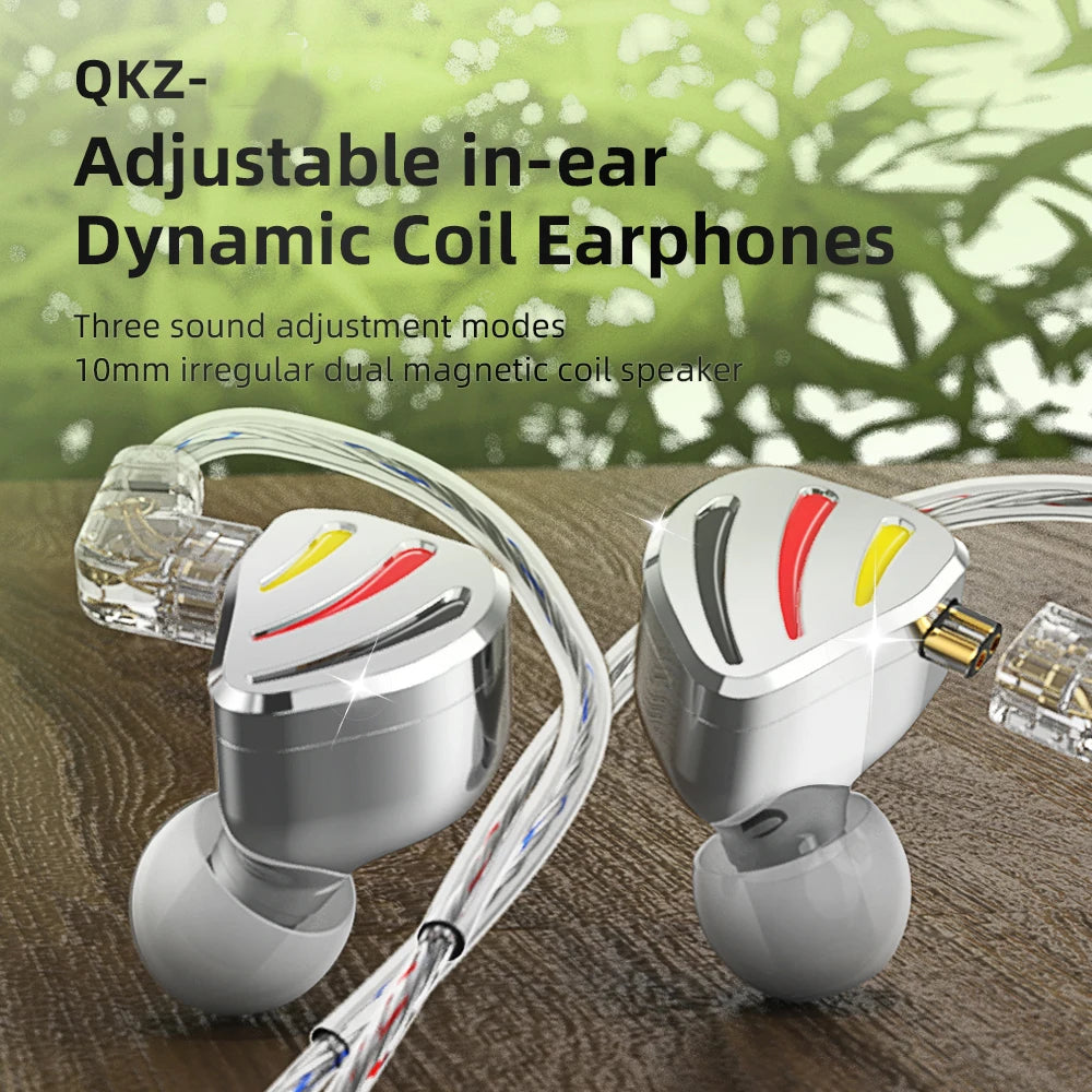 QKZ Earphones HIFI Monitoring Vocal 3-Level Tuning Switch Metal Heavy Bass Earbuds Dynamic Sport Music Headsets D-Fi Castor Oasis Select