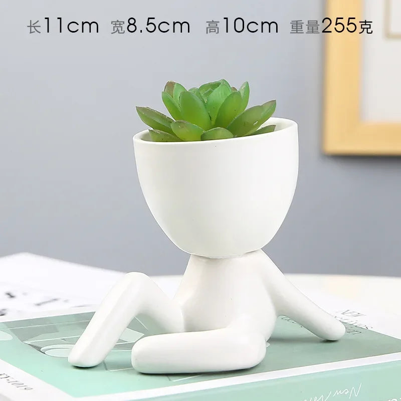 Creative Cute Imitation Humanoid Ceramic Flower Pot Succulent Planter Crafts Flowerpot Vase Home Decoration Personalized Gift Oasis Select M