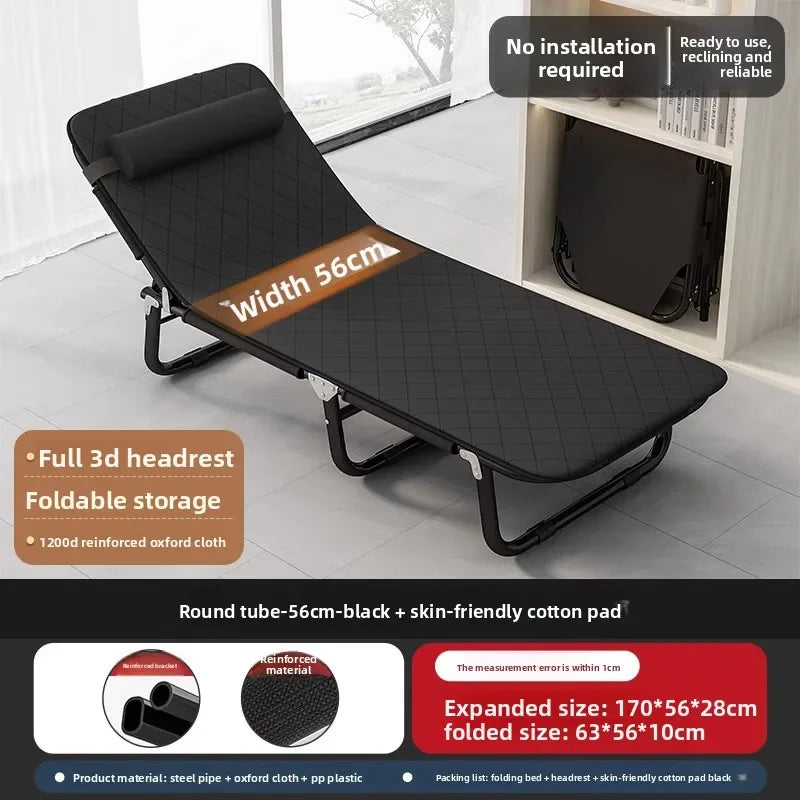 Folding bed single household simple lunch break office adult march outdoor small bed escort recliner sturdy and durable Oasis Select 56-170Cm Black-B