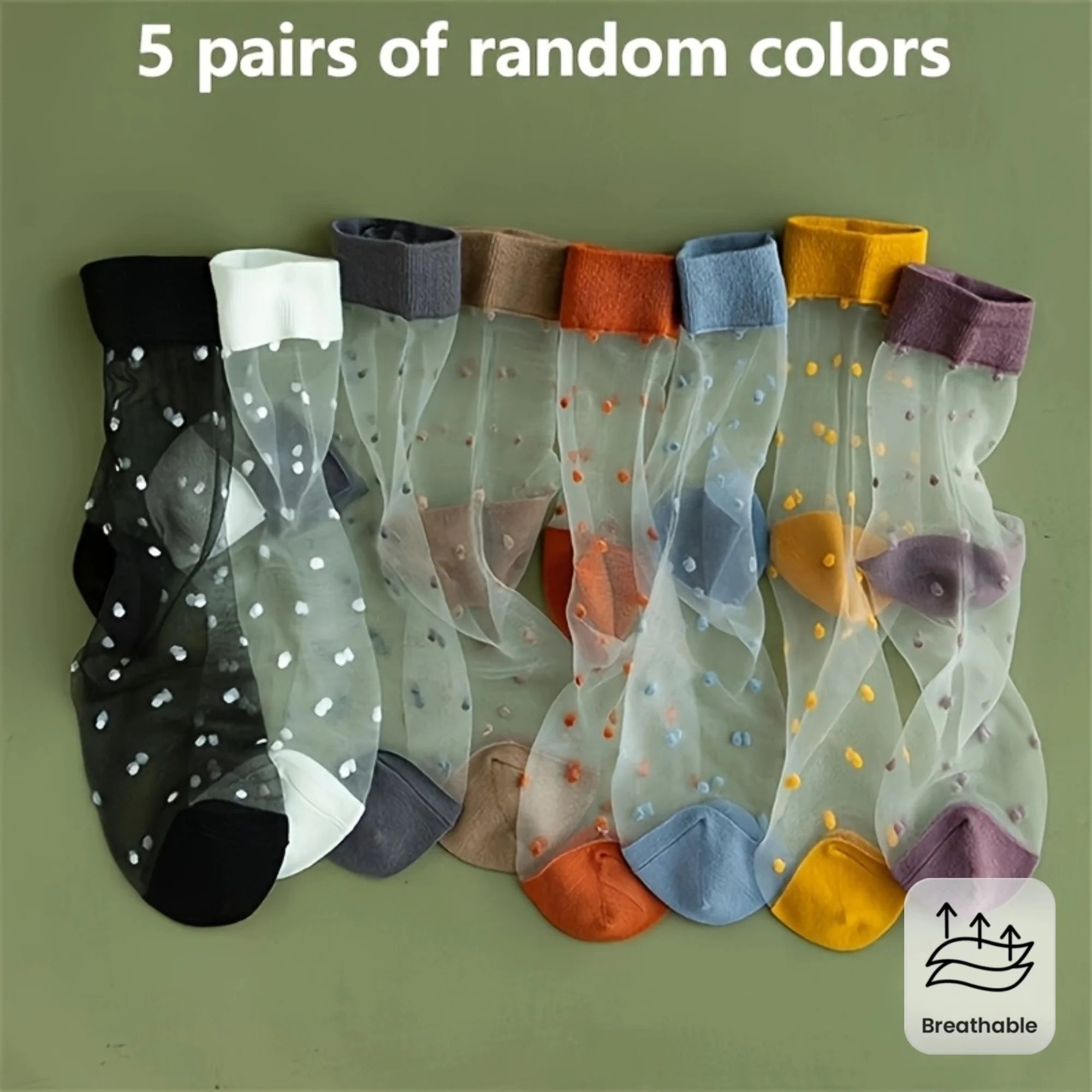 5 Pairs (10pcs) Breathable Polka Dot Glass Women'S Socks, Candy Color Summer Socks, Fashionable Polka Dot Decoration Socks Oasis Select